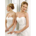 A-line Sweetheart Strapless Satin Organza Lace Chapel Train Beading Ruffled Wedding Dress